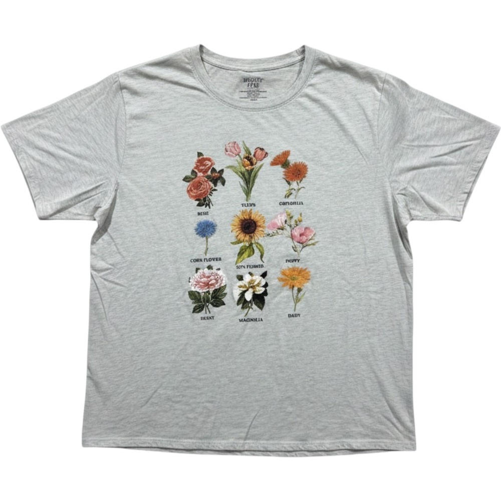 Mighty Fine Women 3X Gray Botanical Flower Graphic T-Shirt Short Sleeve Heather
